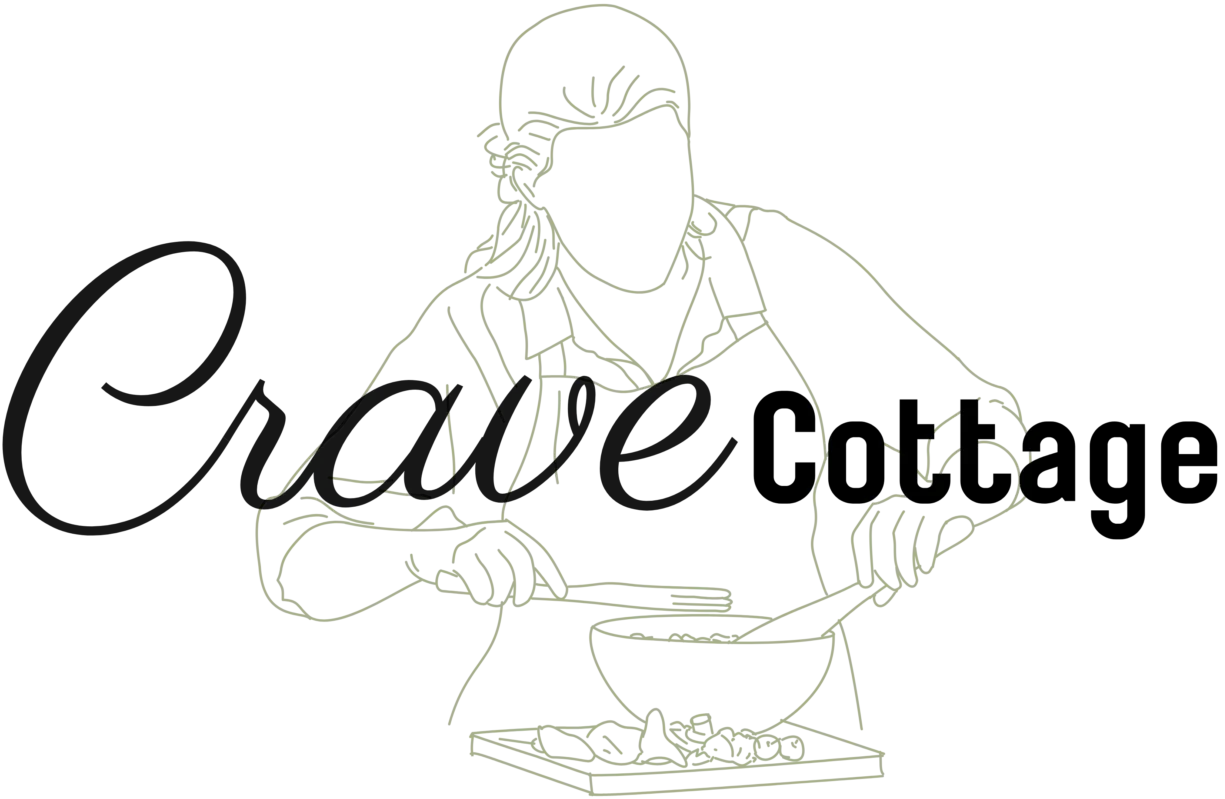 Crave Cottage logo with hand-drawn chef illustration — rustic diabetic-friendly recipe blog by Daisy