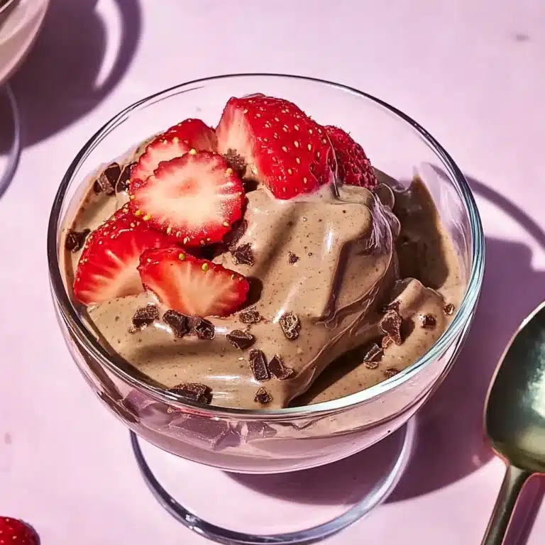 Chocolate strawberry nice cream with fresh strawberry slices in glass dish