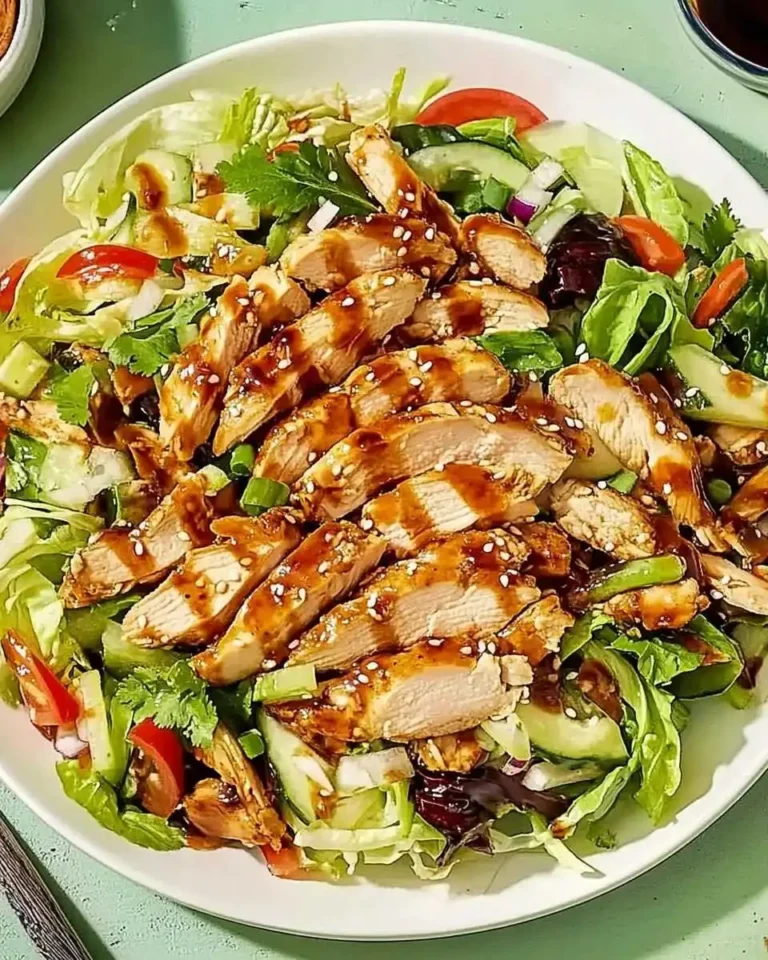 Teriyaki chicken salad with sugar-free glaze and sesame seeds