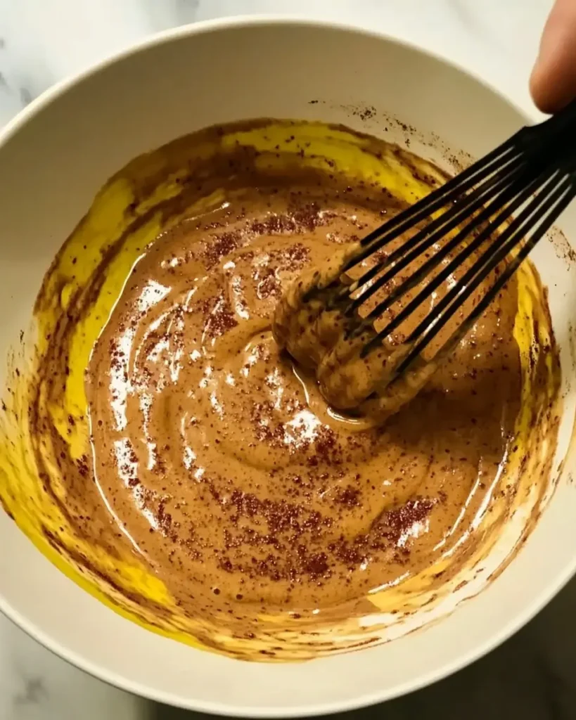 batter for peach oatmeal breakfast bars being whisked