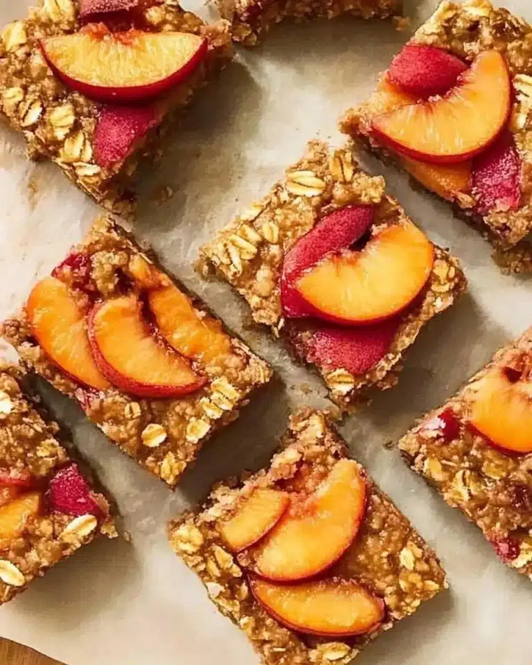 sliced peach oatmeal breakfast bars on parchment paper